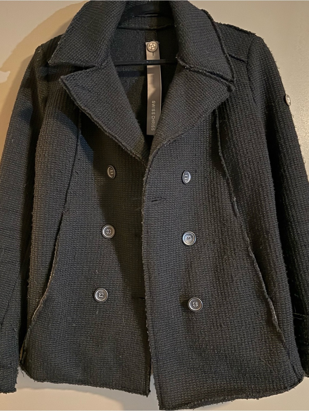 Made in Italy Black Double Breasted Peacoat Jacket Sz 8 / EU 44